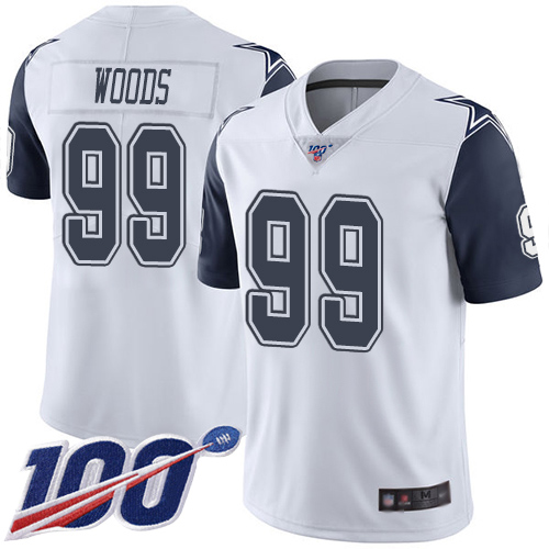 Men Dallas Cowboys Limited White Antwaun Woods 99 100th Season Rush Vapor Untouchable NFL Jersey